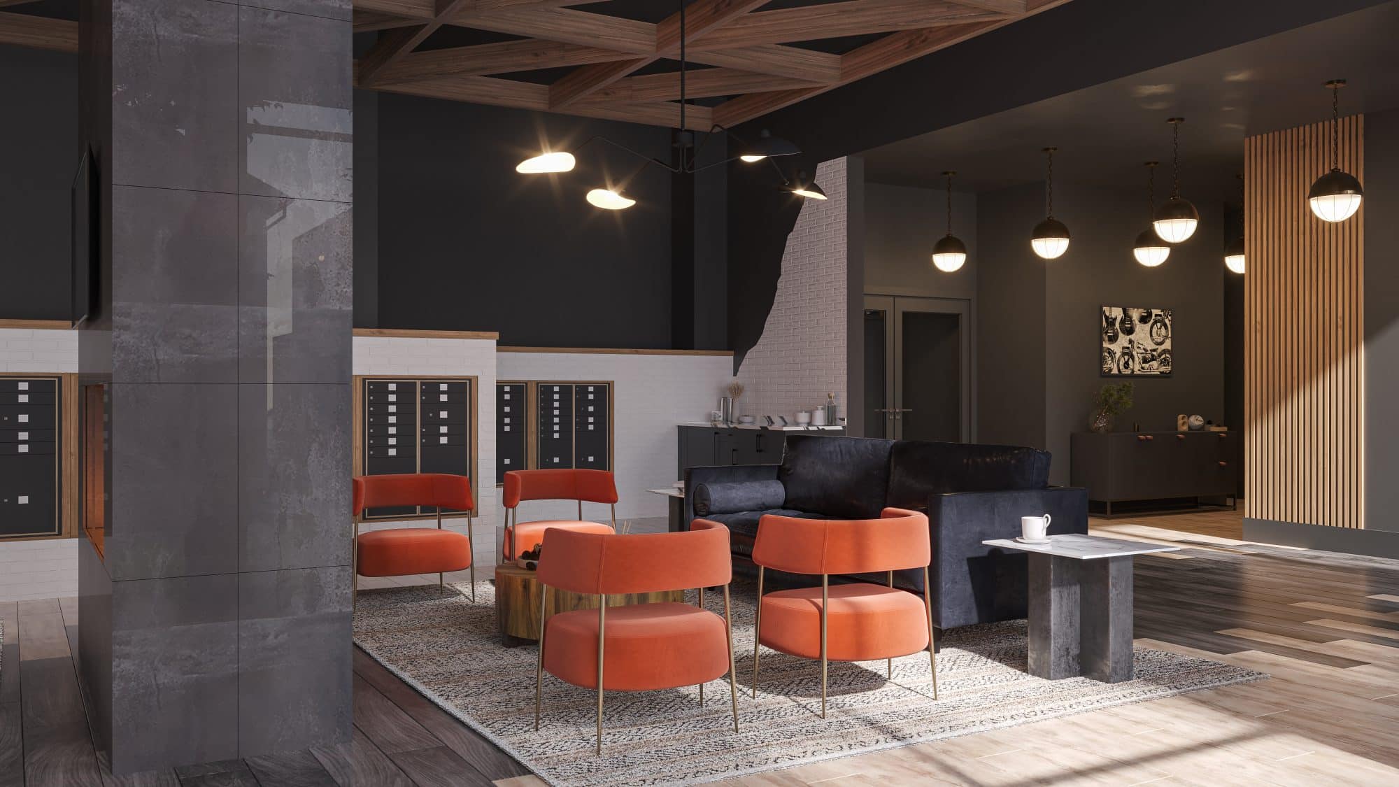 101 D3 Clubroom+Lobby Cam 2 rendering Midtown Nashville Apartments